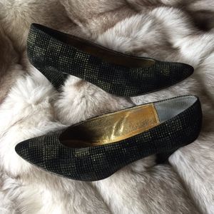 Black and Gold Suede Heels